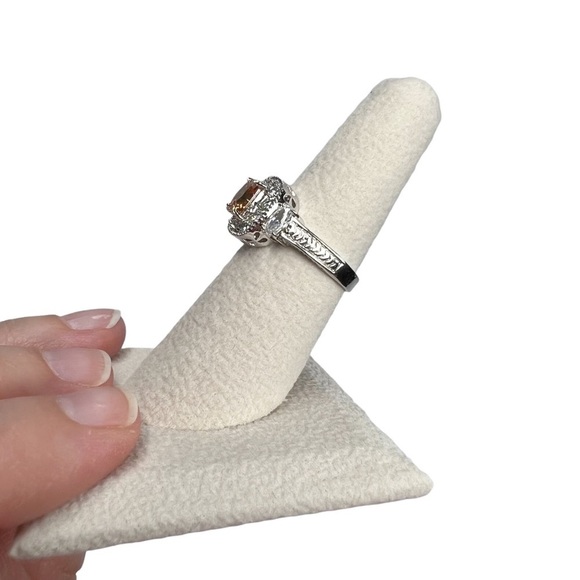 Yellow Princess Cut Rhinestone Silver Tone Ring - Picture 6 of 10